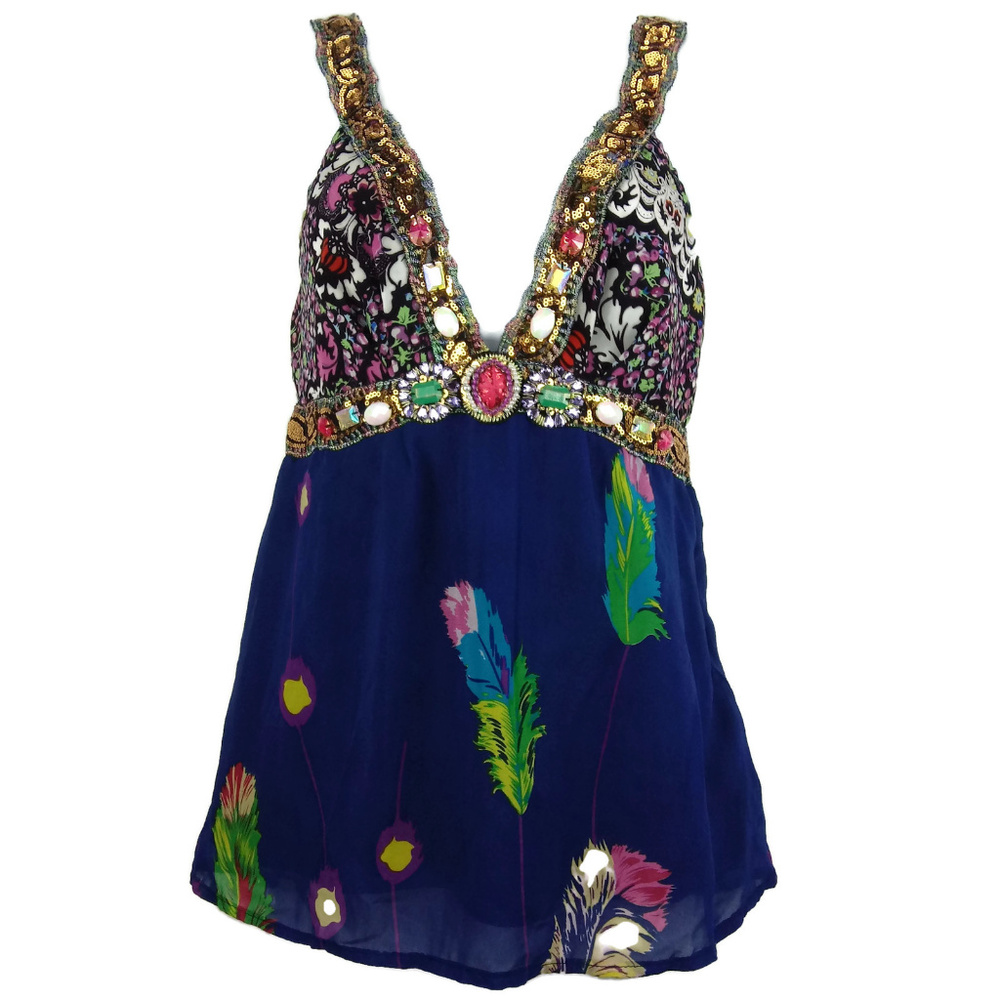 MEGHAN LA Embellished Halter Style Tank Top